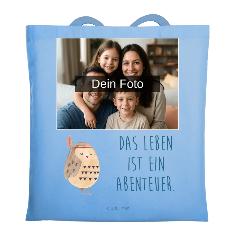 Personalisierte Foto Tragetasche Eule Federschmuck