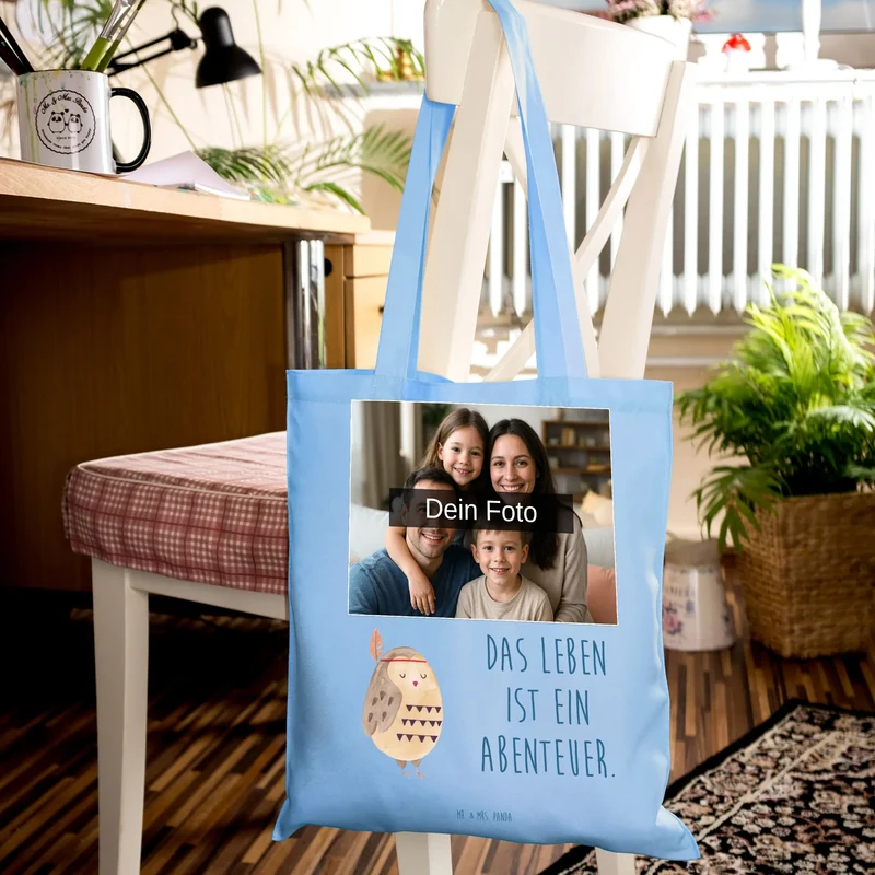 Personalisierte Foto Tragetasche Eule Federschmuck