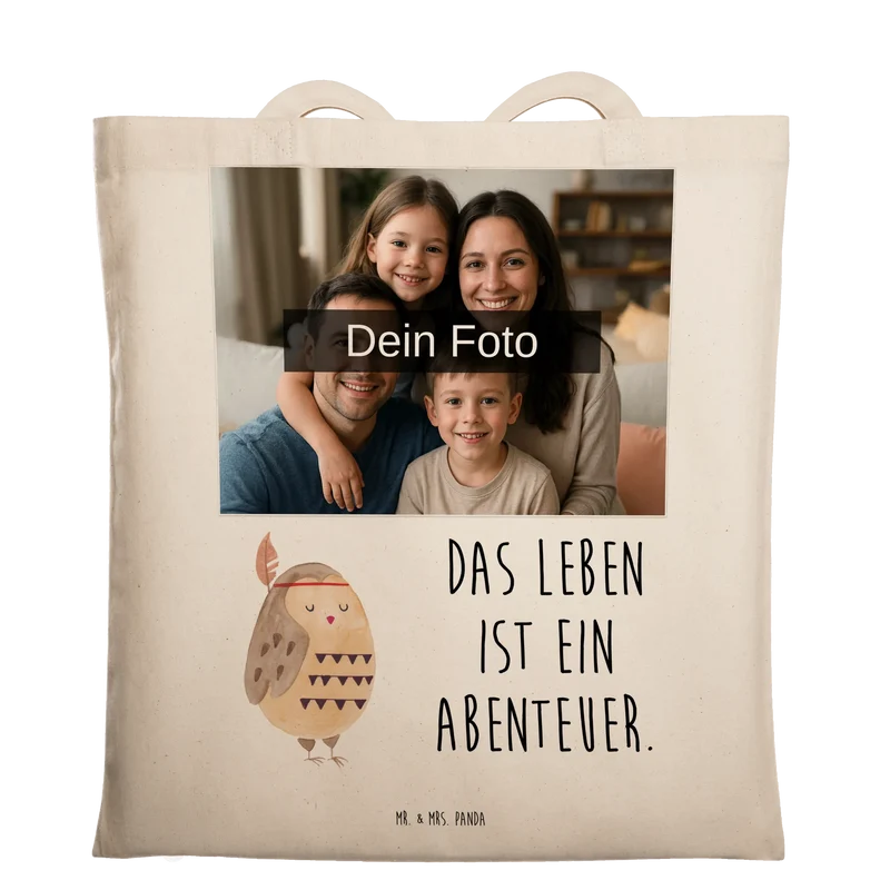 Personalisierte Foto Tragetasche Eule Federschmuck