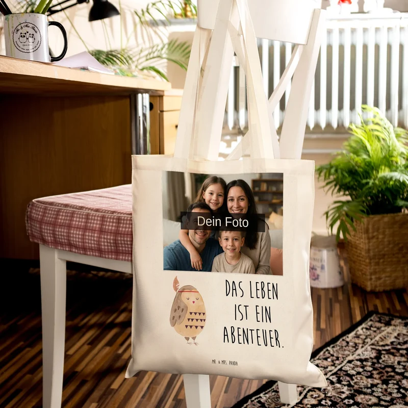 Personalisierte Foto Tragetasche Eule Federschmuck