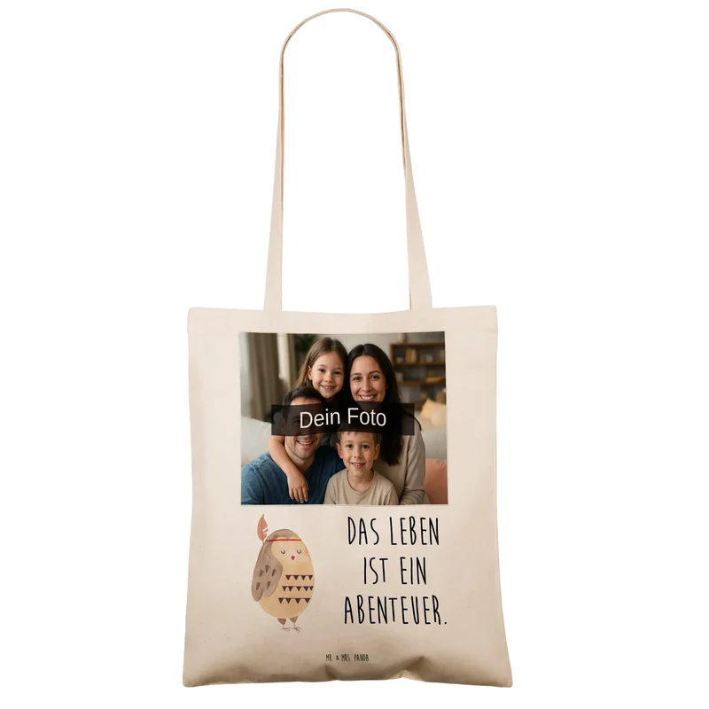 Personalisierte Foto Tragetasche Eule Federschmuck