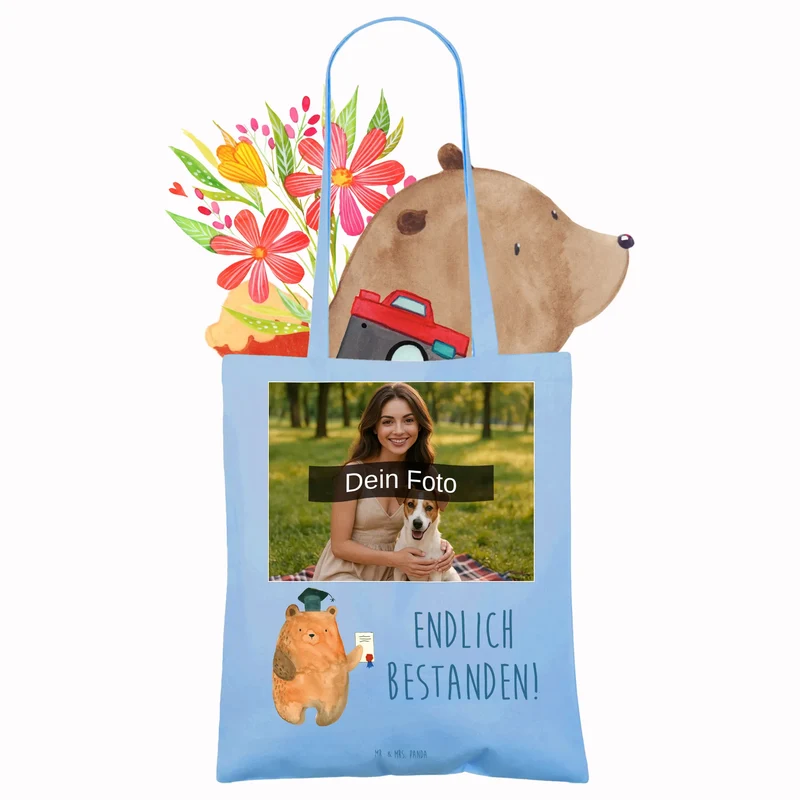 Personalisierte Foto Tragetasche Bär Prüfung