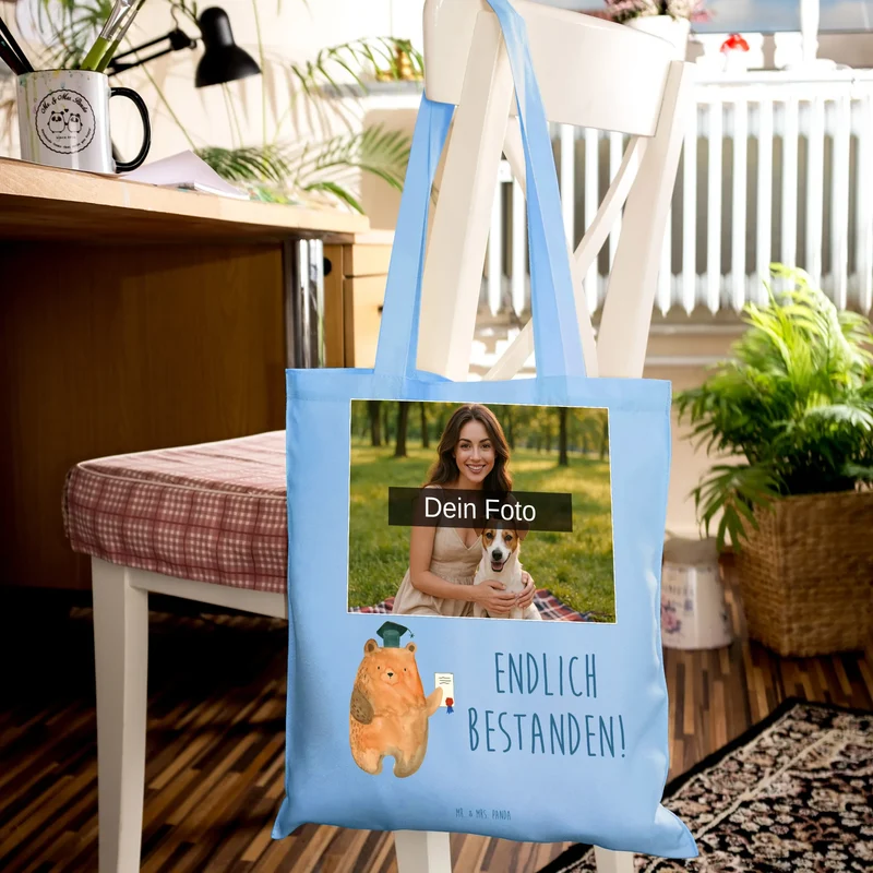 Personalisierte Foto Tragetasche Bär Prüfung