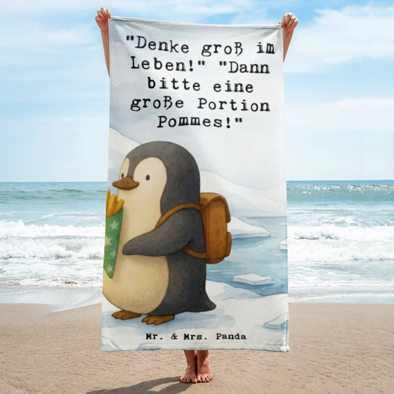 XL Badehandtuch Pinguin Pommestüte Design