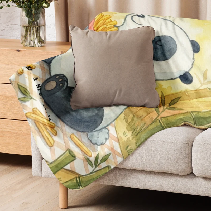 Sherpa Kuscheldecke Panda beflügelt Pommes Design