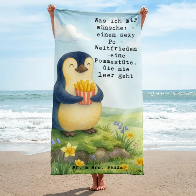 XL Badehandtuch Pinguin Frühling Pommes Design