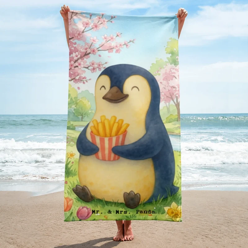 XL Badehandtuch Pinguin Frühling Pommes Design