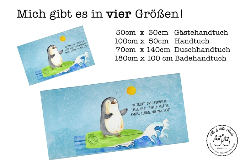 Handtuch Pinguin Surfer