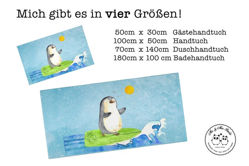 Handtuch Pinguin Surfer