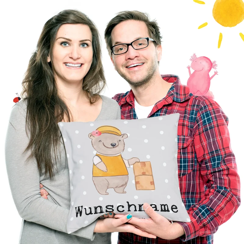 Personalisiertes Kissen Paketzustellerin Herz