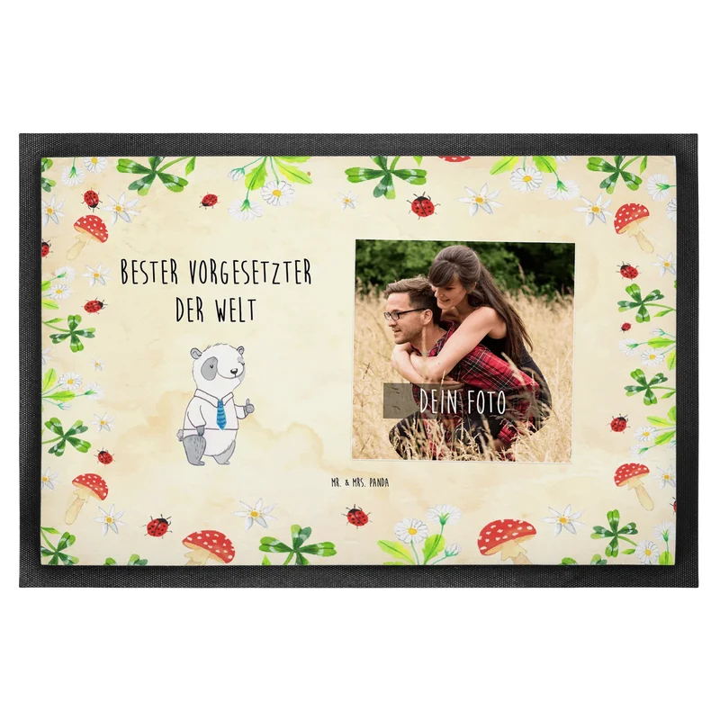Personalisierte Foto Fußmatte Panda Bester Vorgesetzter der Welt