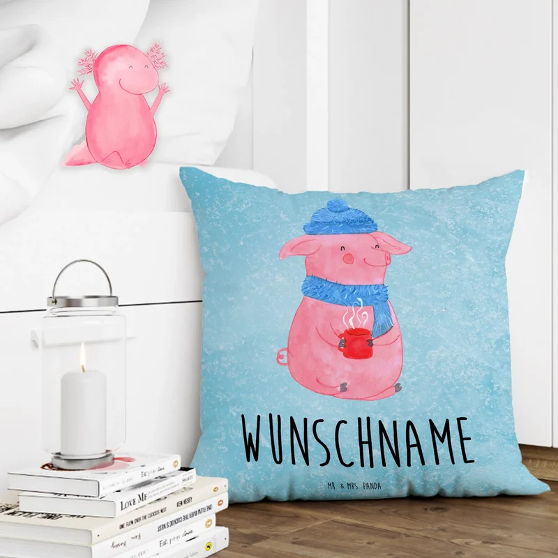 Personalisiertes Kissen Schweinchen Glühwein