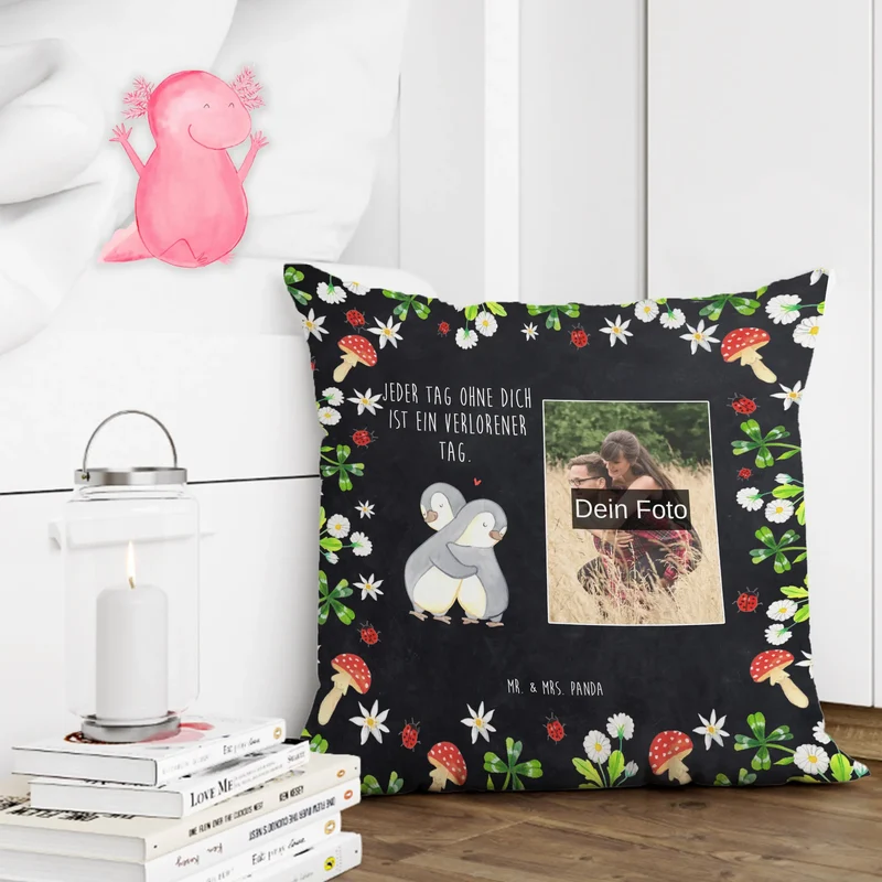 Personalisiertes Foto Kissen Pinguine Kuscheln