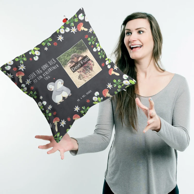 Personalisiertes Foto Kissen Pinguine Kuscheln