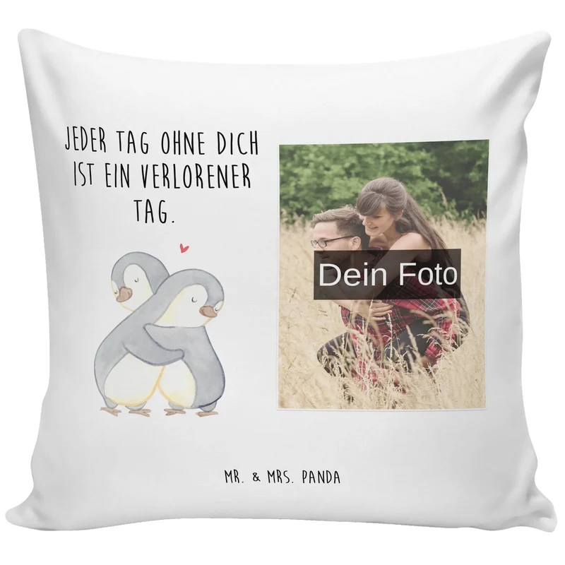 Personalisiertes Foto Kissen Pinguine Kuscheln