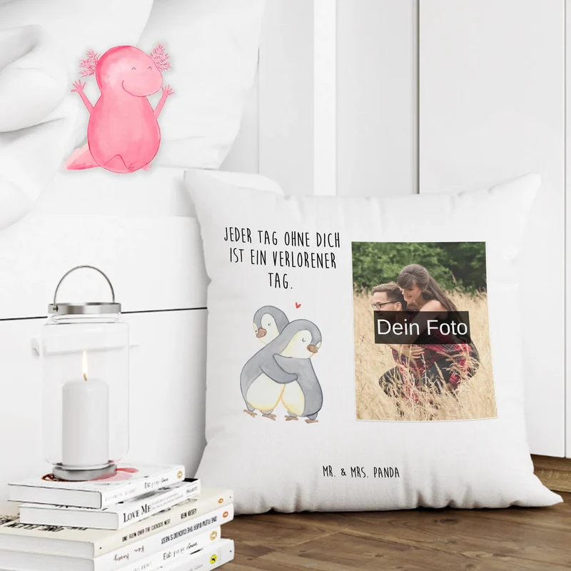 Personalisiertes Foto Kissen Pinguine Kuscheln