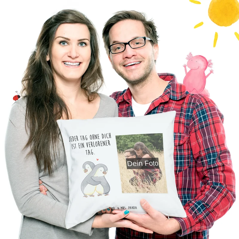 Personalisiertes Foto Kissen Pinguine Kuscheln