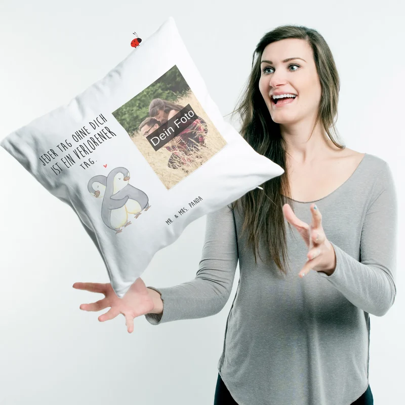 Personalisiertes Foto Kissen Pinguine Kuscheln