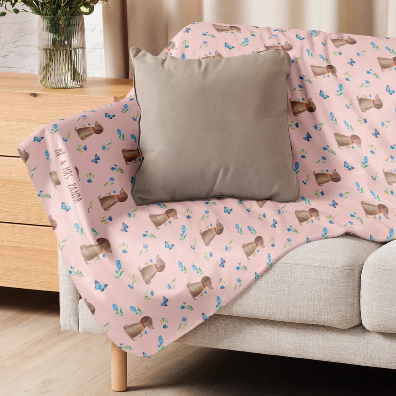 Sherpa Kuscheldecke Hund Blume Muster