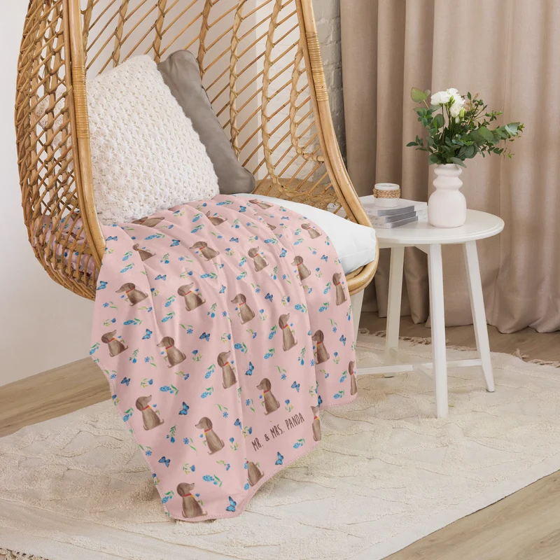 Sherpa Kuscheldecke Hund Blume Muster