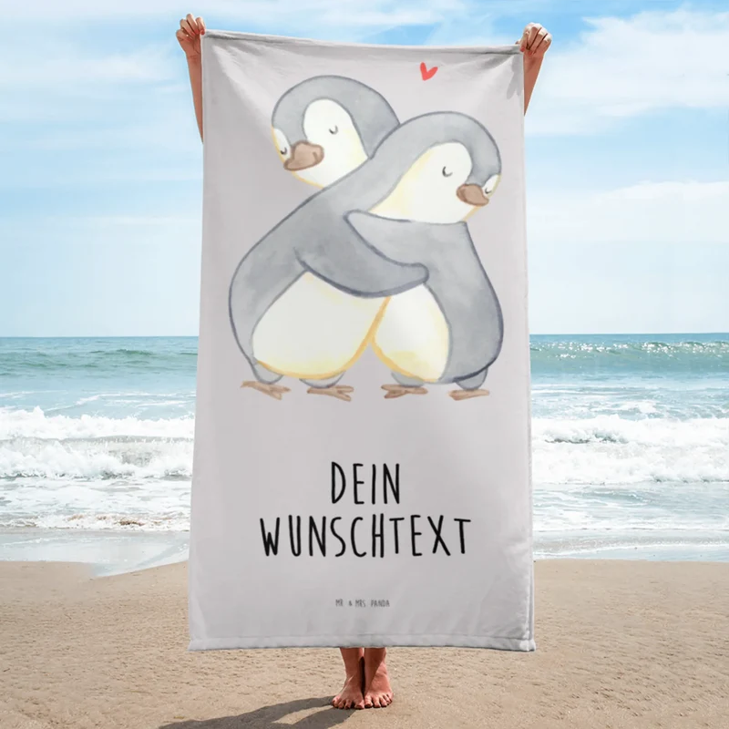 XXL Badehandtuch mit Namen Pinguine Kuscheln