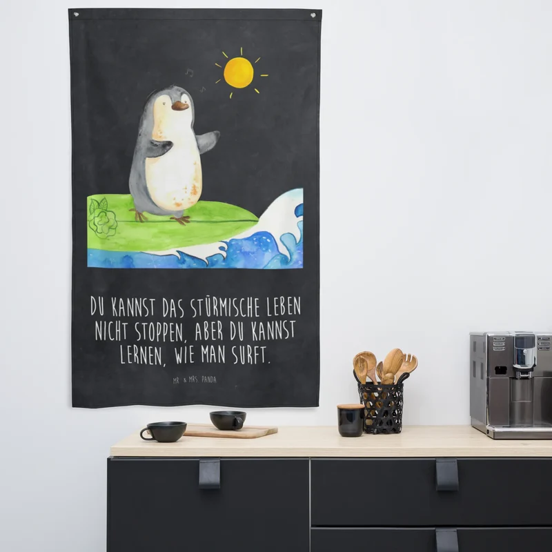 Wandteppich Pinguin Surfer