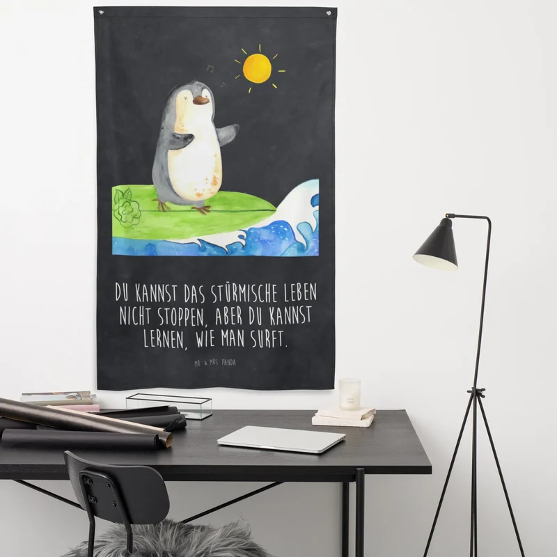 Wandteppich Pinguin Surfer