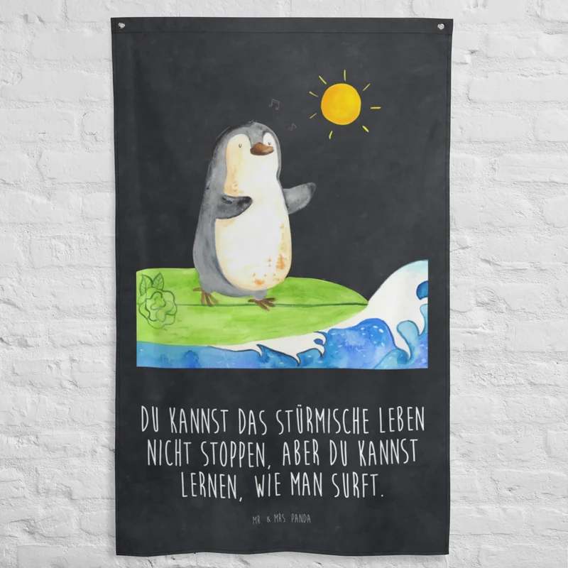 Wandteppich Pinguin Surfer