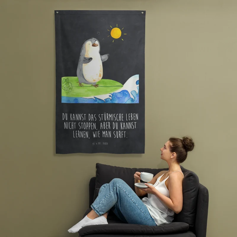 Wandteppich Pinguin Surfer