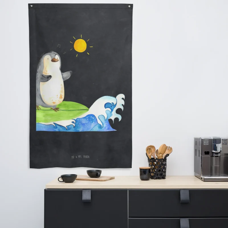 Wandteppich Pinguin Surfer