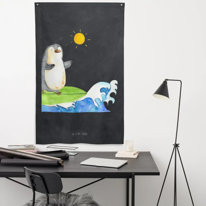 Wandteppich Pinguin Surfer