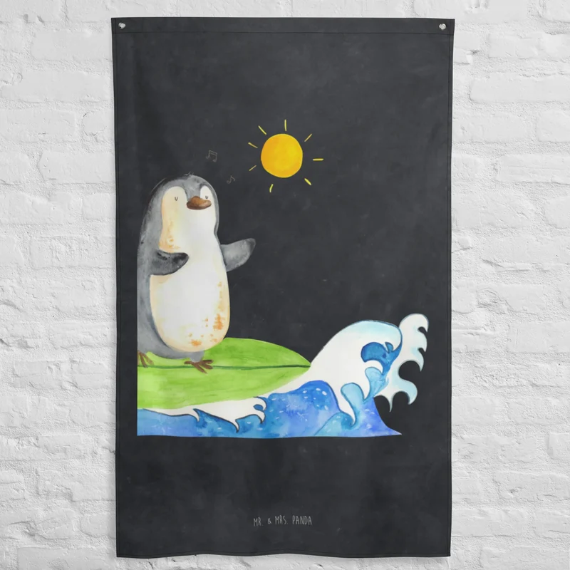 Wandteppich Pinguin Surfer