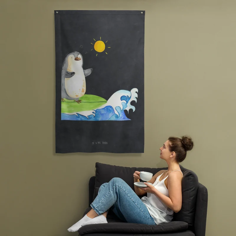 Wandteppich Pinguin Surfer