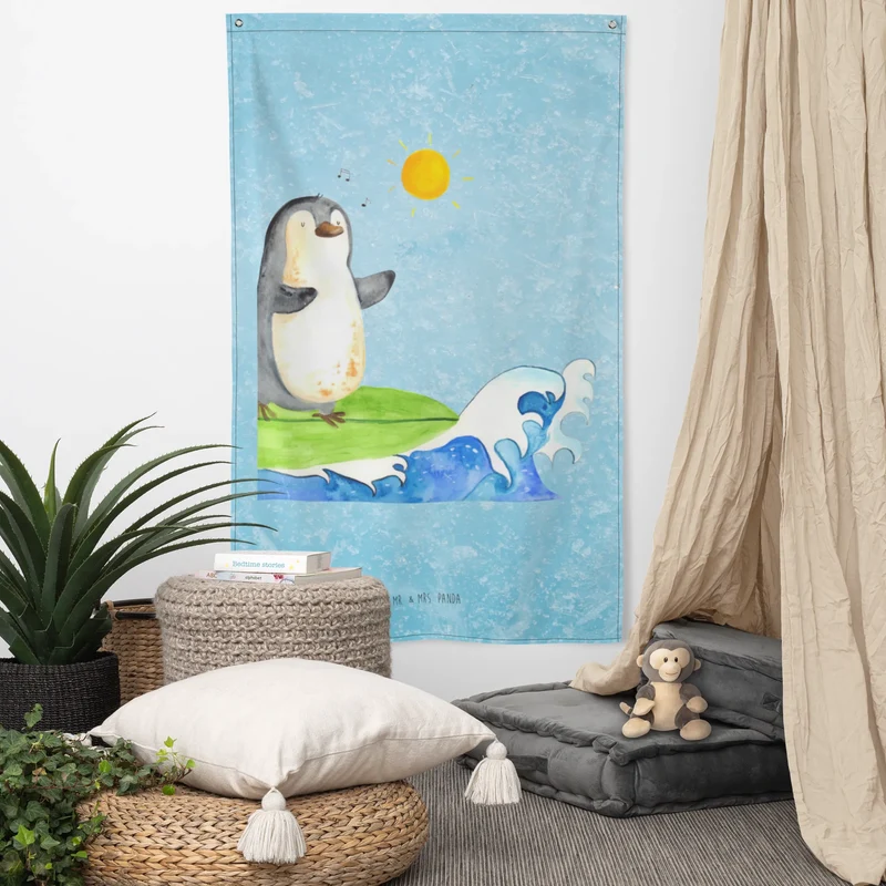 Wandteppich Pinguin Surfer