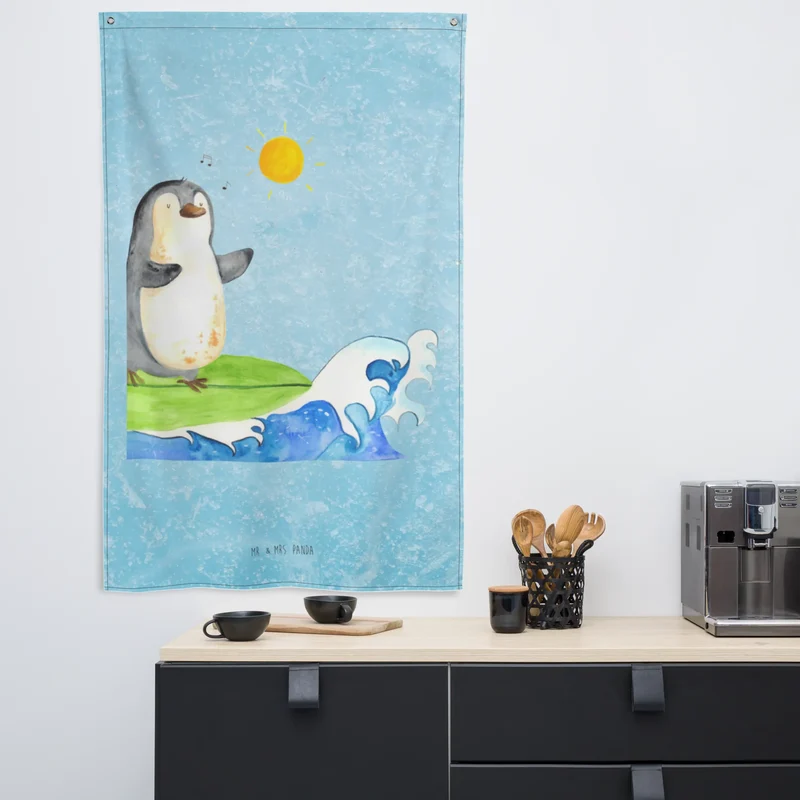Wandteppich Pinguin Surfer