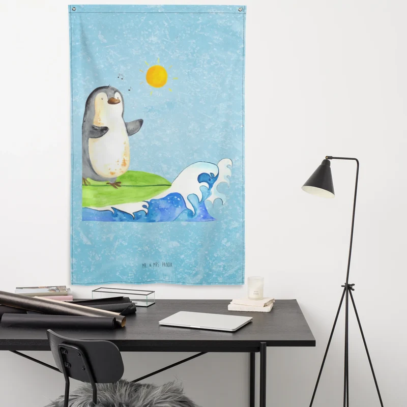 Wandteppich Pinguin Surfer