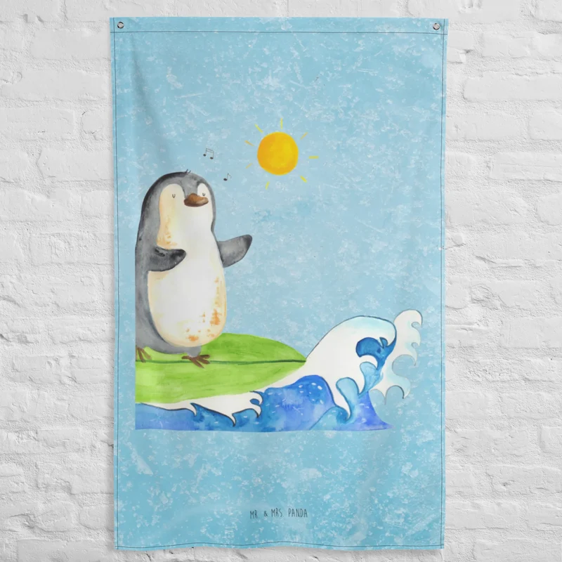 Wandteppich Pinguin Surfer