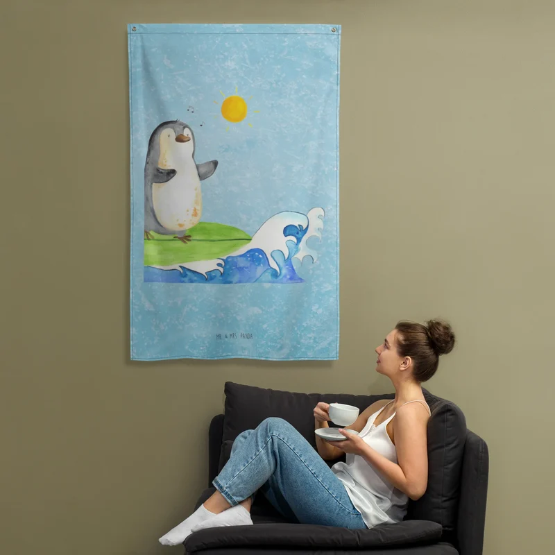 Wandteppich Pinguin Surfer