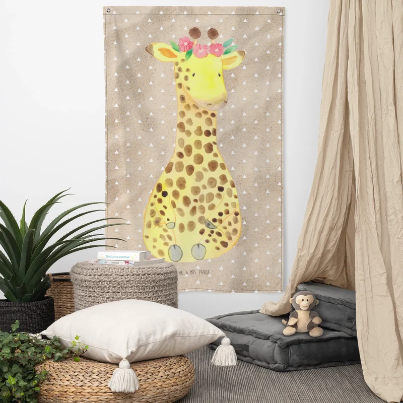 Wandteppich Giraffe Blumenkranz