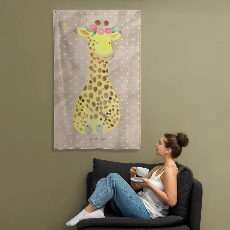 Wandteppich Giraffe Blumenkranz