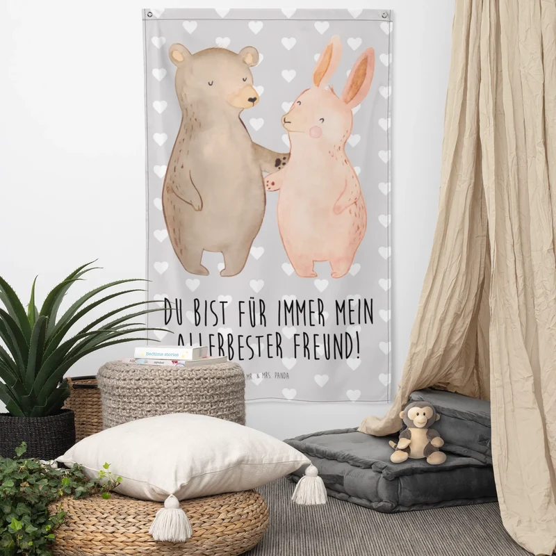 Wandteppich Bär und Hase Umarmen