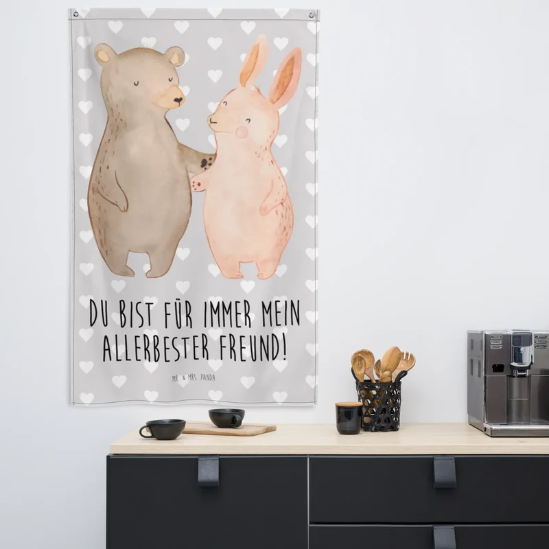 Wandteppich Bär und Hase Umarmen
