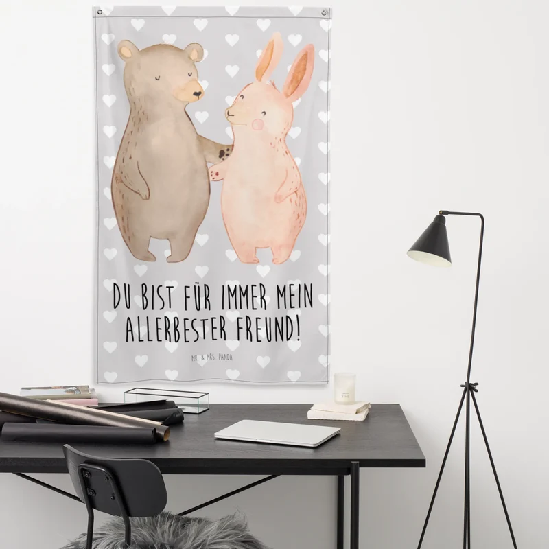 Wandteppich Bär und Hase Umarmen