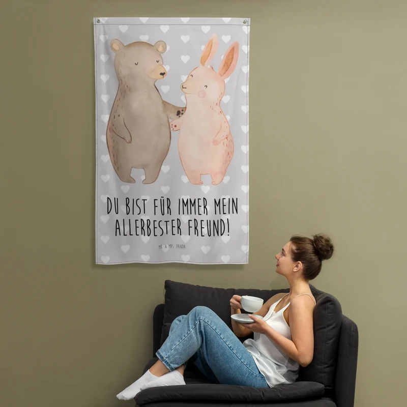 Wandteppich Bär und Hase Umarmen