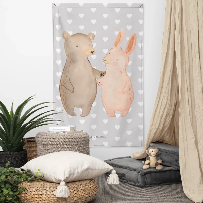 Wandteppich Bär und Hase Umarmen