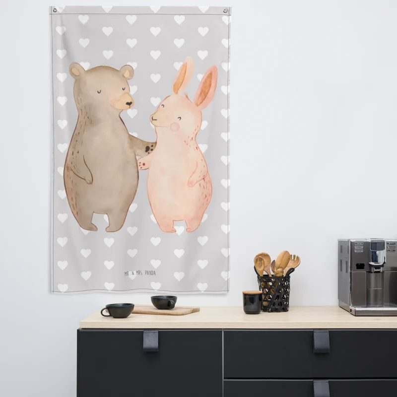 Wandteppich Bär und Hase Umarmen