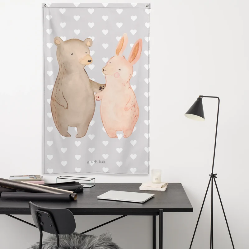 Wandteppich Bär und Hase Umarmen