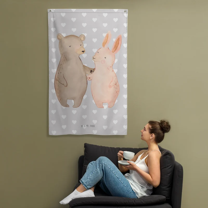 Wandteppich Bär und Hase Umarmen