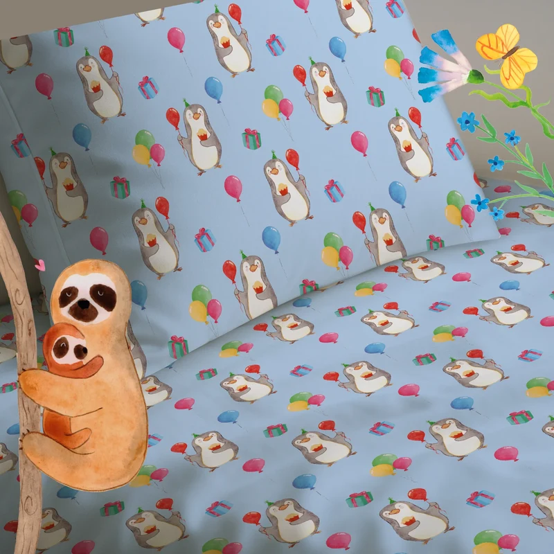 Kinderbettwäsche Pinguin Geburtstag Muster