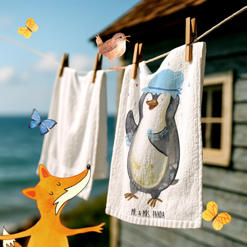 Gästehandtuch Pinguin Duschen